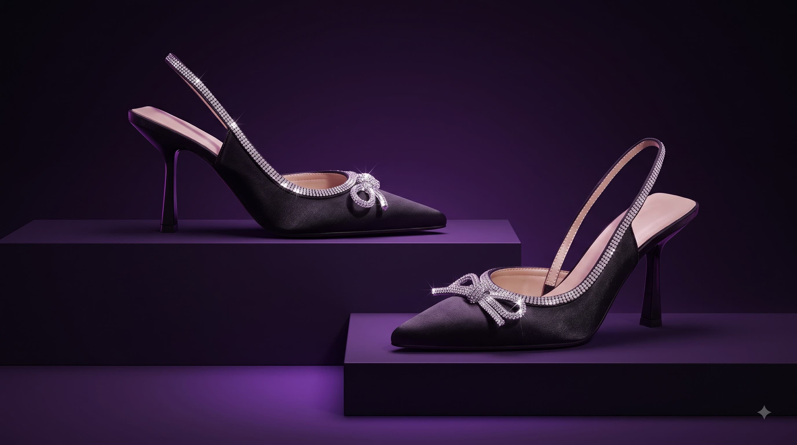 Purple Hunt embellished slingback heels on a purple campaign set